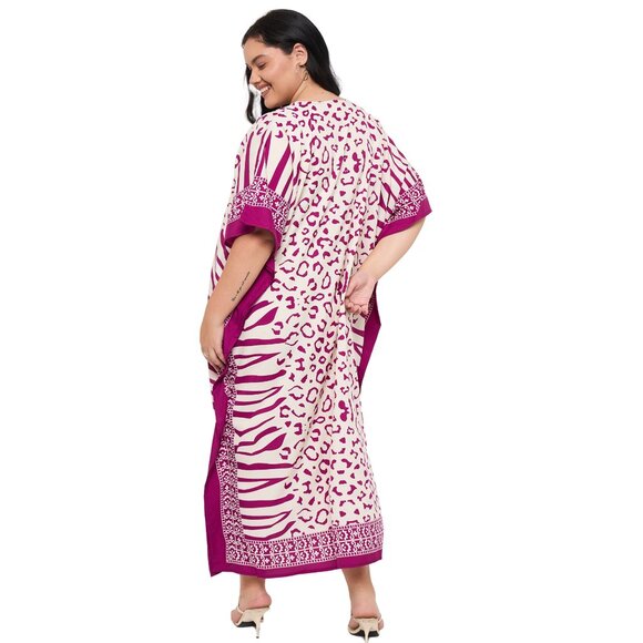 Gypsie Blu Leopard Printed Plus Size Kaftan Dress Stylish Beach Cover Up Maxi - Picture 6 of 7